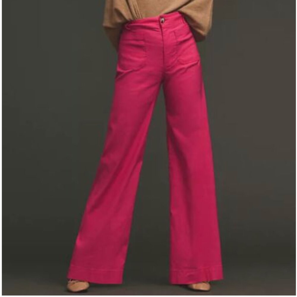 Anthropologie The Colette Full-Length Wide-Leg Pants by Maeve Medium Pink